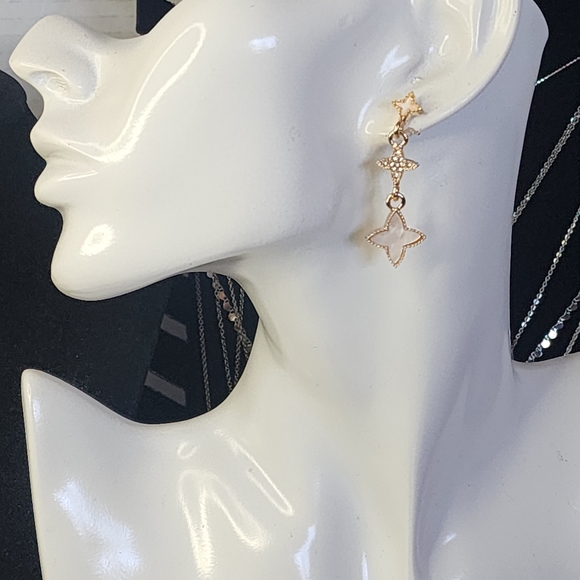 Gold Floral Element Drop Earrings New - Picture 4 of 6